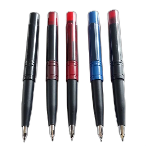 photorealistic, set, six, pens, different, colored, ink, caps transparent PNG cut-out