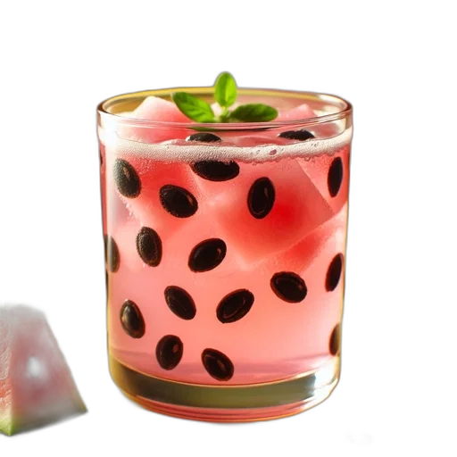 food, 3d render, photorealistic, watermelon-flavored, drink, glass, complete, black transparent PNG cut-out