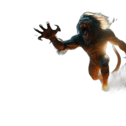 creature, dragon, animal, concept art, fantasy art, 3d render, comic book art, lion-human transparent PNG cut-out