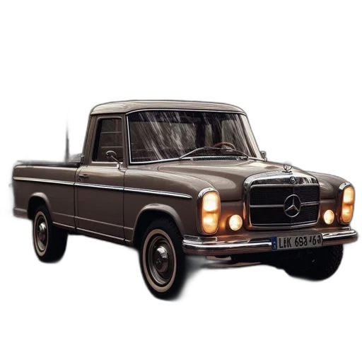 car, photorealistic, 3d render, vintage, mercedes, truck, sits, dirt transparent PNG cut-out