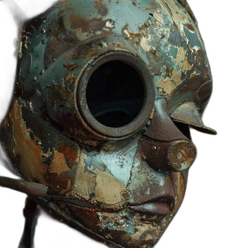 mask, face, robot, staff, 3d render, concept art, photorealistic, worn transparent PNG cut-out