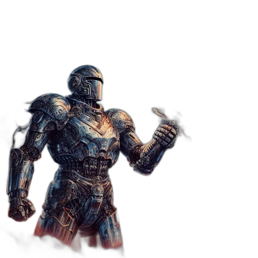 robot, sword, weapon, creature, concept art, fantasy art, 3d render, comic book art transparent PNG cut-out