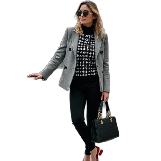 jacket, staff, monochrome, dark, woman, standing, one, hand transparent PNG cut-out