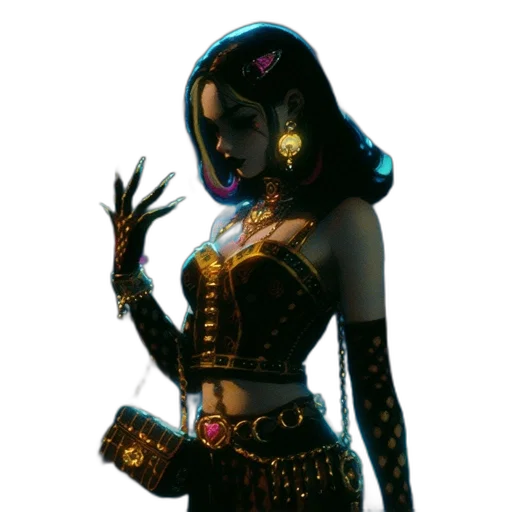 staff, jewelry, mask, dress, concept art, fantasy art, 3d render, cyberpunk transparent PNG cut-out