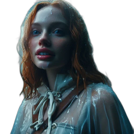 jacket, dress, face, concept art, photorealistic, underwater, neon lights, rain transparent PNG cut-out