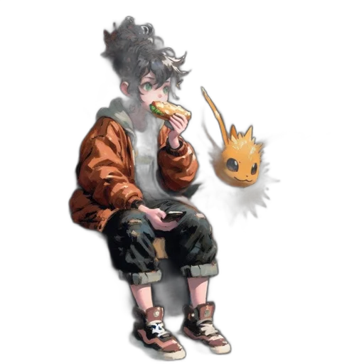 creature, staff, animal, jacket, concept art, pixel art, fantasy art, watercolor transparent PNG cut-out