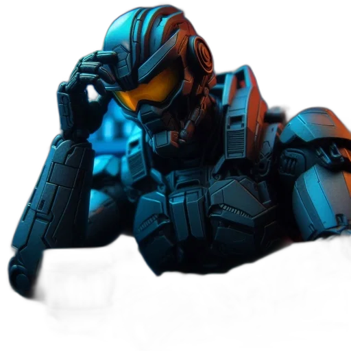 robot, weapon, mask, jacket, concept art, 3d render, pixel art, cyberpunk transparent PNG cut-out
