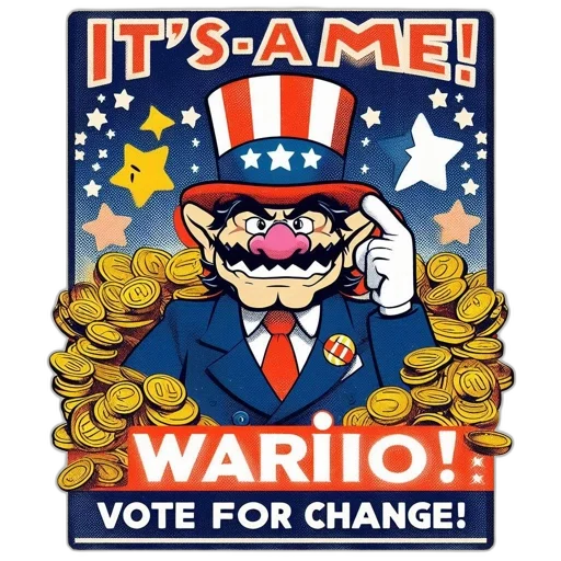 pixel art, concept art, cartoon, comic book art, illustrated, parody, features, mario-like transparent PNG cut-out