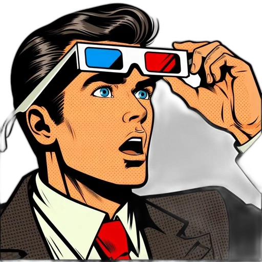 comic book art, cartoon, astonished, man, suit, wears, glasses, amidst transparent PNG cut-out
