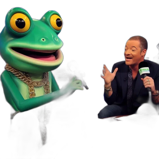 studio, cheerful, animated, frog, character, gold, chain, wears transparent PNG cut-out