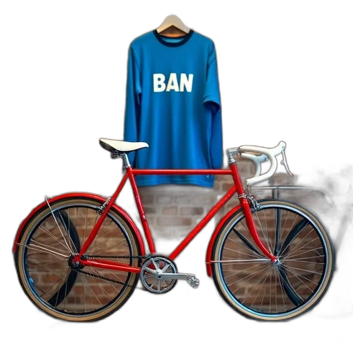 concept art, vintage, red, bicycle, white, frame, displayed, shop transparent PNG cut-out