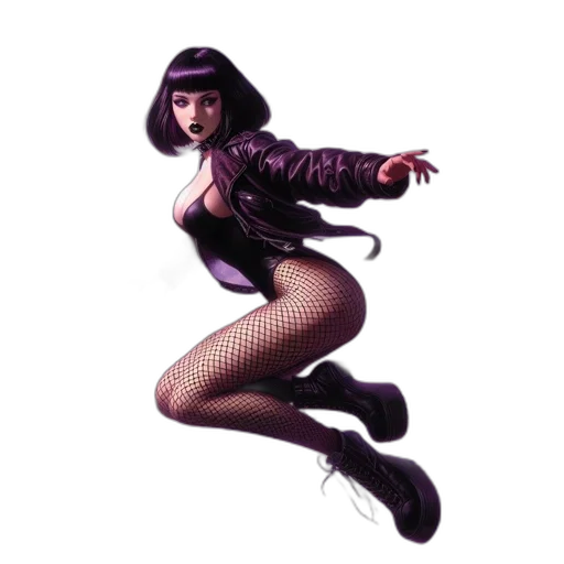 concept art, 3d render, pixel art, comic book art, gothic-inspired, female, figure, dark transparent PNG cut-out