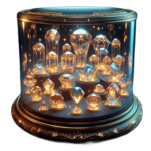 jewelry, crown, furniture, hat, 3d render, golden-illuminated, crystals, ornate transparent PNG cut-out