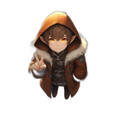 jacket, staff, weapon, pixel art, fantasy art, concept art, 3d render, dark transparent PNG cut-out