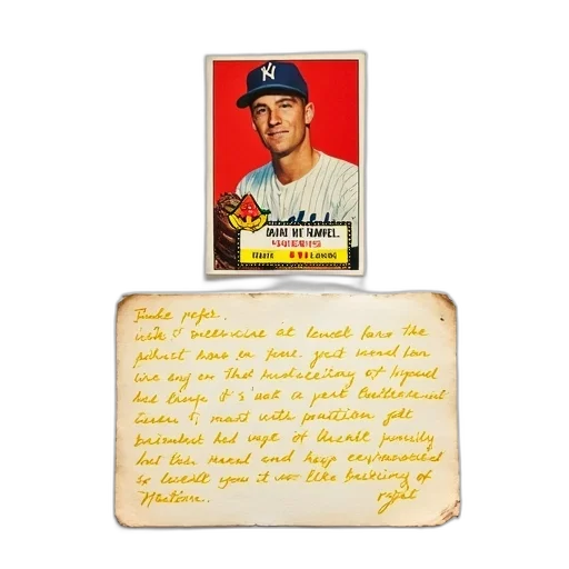 vintage, baseball, card, displayed, white, background, red, border transparent PNG cut-out