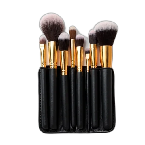 golden, monochrome, collection, various, makeup, brushes, displayed, black transparent PNG cut-out