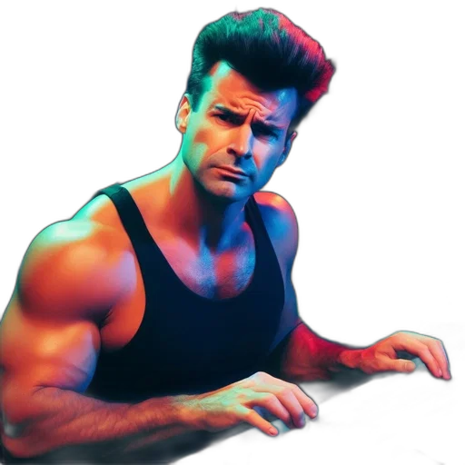 hair, concept art, vaporwave, pixel art, photorealistic, neon lights, neon, muscular transparent PNG cut-out