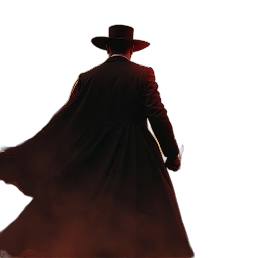 hat, jacket, staff, weapon transparent PNG cut-out