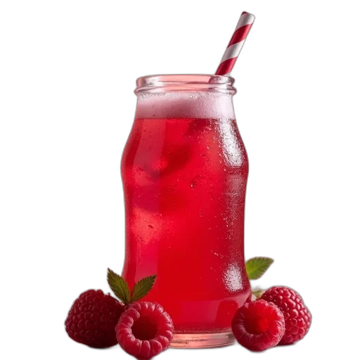 bottle, food, photorealistic, 3d render, fresh, raspberry, soda, red transparent PNG cut-out