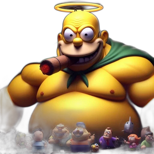 staff, concept art, 3d render, pixel art, fantasy art, fog, homer, simpson transparent PNG cut-out