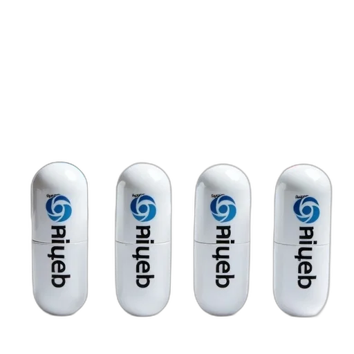 3d render, set, four, white, capsules, brand, name, optimind transparent PNG cut-out