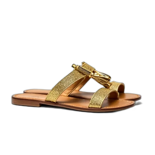 shoes, jewelry, golden, pair, sandals, detailed, design, straps transparent PNG cut-out