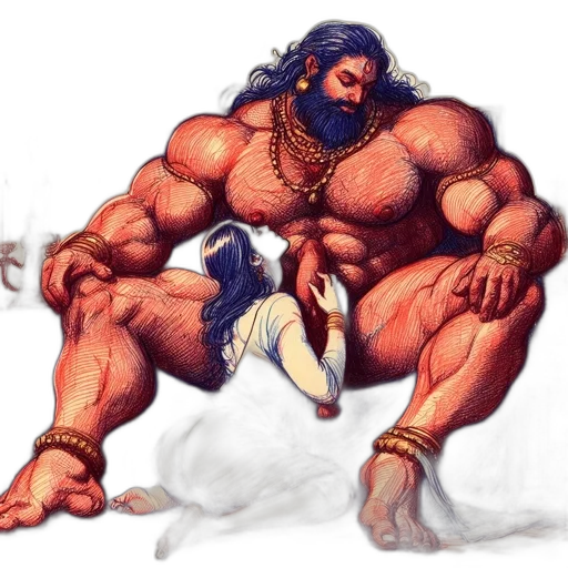 fantasy art, concept art, pixel art, comic book art, muscular, man, long, beard transparent PNG cut-out