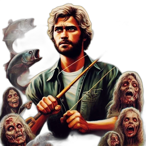 concept art, comic book art, vintage, movie, poster, depicts, angler, confronted transparent PNG cut-out