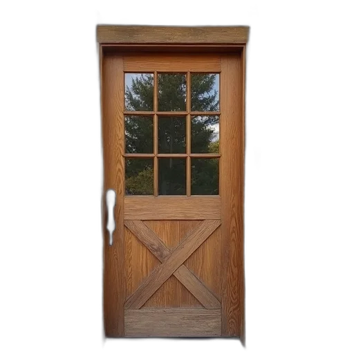 furniture, rustic, wooden, barn, door, window, center, featuring transparent PNG cut-out