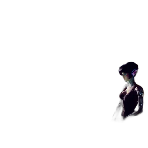 robot, creature, dress, hair, 3d render, concept art, pixel art, vaporwave transparent PNG cut-out