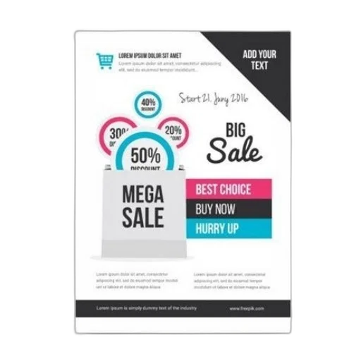 promotional, flyer, advertises, big, sale, discounts, off, featuring transparent PNG cut-out