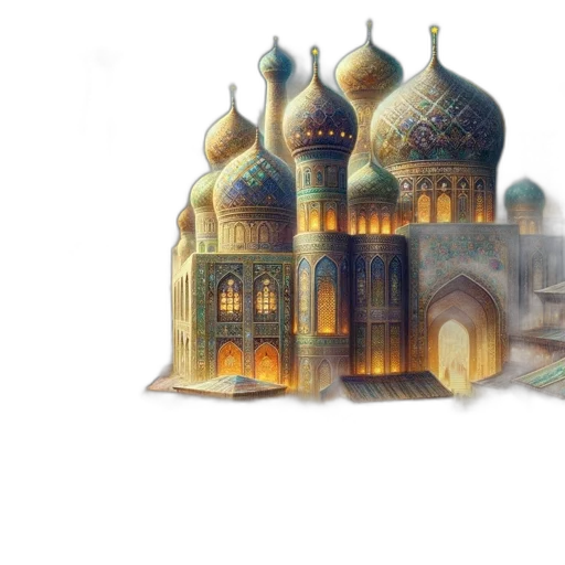 building, concept art, pixel art, watercolor, fantasy art, fog, golden, earth tones transparent PNG cut-out