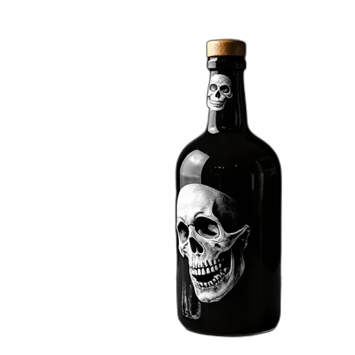 bottle, 3d render, photorealistic, concept art, pixel art, black, white, skull transparent PNG cut-out