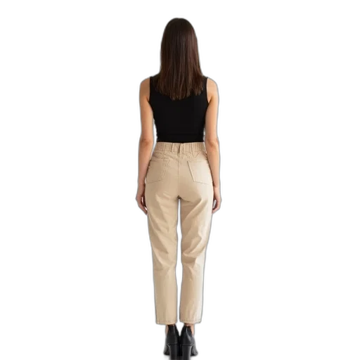 staff, jacket, earth tones, woman, standing, white, background, wearing transparent PNG cut-out