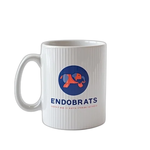 white, ceramic, mug, blue, red, logo, featuring, elephant transparent PNG cut-out