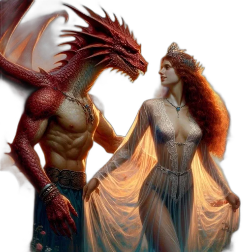 dragon, fantasy art, concept art, comic book art, pixel art, fire, red, woman transparent PNG cut-out