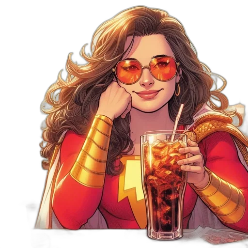 comic book art, concept art, cartoon, woman, red, amp, gold, superhero transparent PNG cut-out