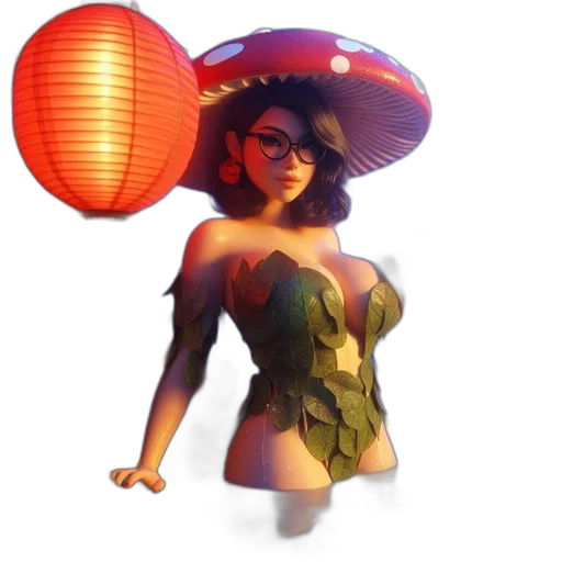 dress, hat, umbrella, staff, 3d render, concept art, fantasy art, photorealistic transparent PNG cut-out