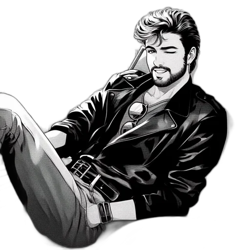 jacket, cartoon, comic book art, concept art, photorealistic, monochrome, illustration, portrays transparent PNG cut-out