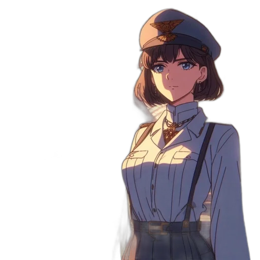 staff, hat, dress, jacket, anime, concept art, watercolor, cartoon transparent PNG cut-out