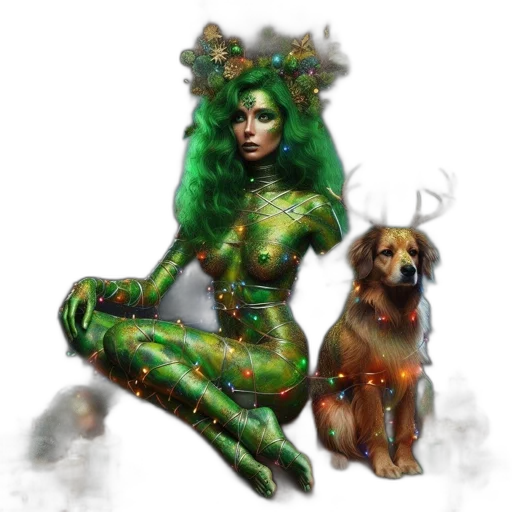 creature, fantasy art, concept art, pixel art, photorealistic, outer space, green, woman transparent PNG cut-out