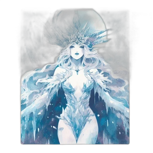 dress, crown, fantasy art, concept art, comic book art, watercolor, underwater, snow transparent PNG cut-out