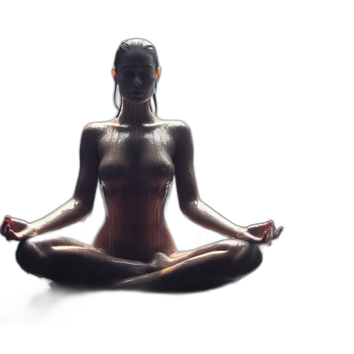 jewelry, 3d render, photorealistic, concept art, woman, meditates, front, cascading transparent PNG cut-out