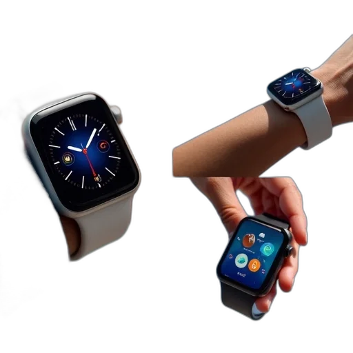 3d render, collage, three, images, showcasing, smartwatch, person, wrist transparent PNG cut-out