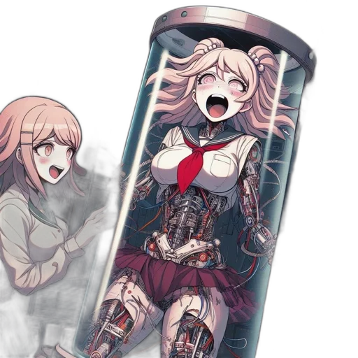 bottle, weapon, dress, anime, concept art, vaporwave, pixel art, two transparent PNG cut-out
