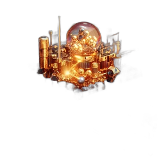 concept art, 3d render, fantasy art, pixel art, golden, elaborate, contraption, features transparent PNG cut-out