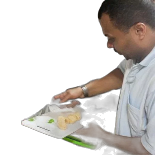 food, staff, jacket, concept art, photorealistic, 3d render, man, kitchen transparent PNG cut-out