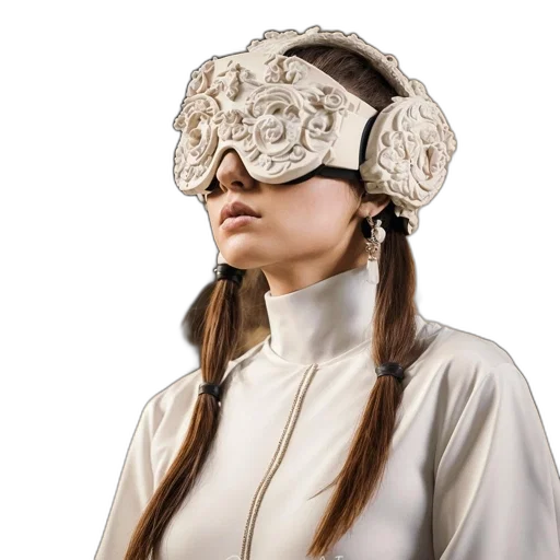 mask, robot, cyberpunk, 3d render, concept art, woman, white, high-necked transparent PNG cut-out