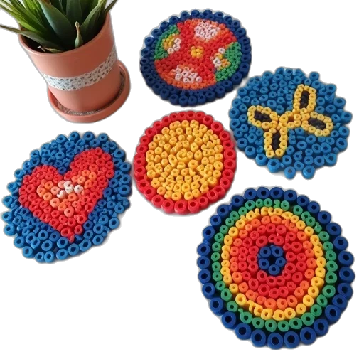 perler, beads, coasters, one transparent PNG cut-out