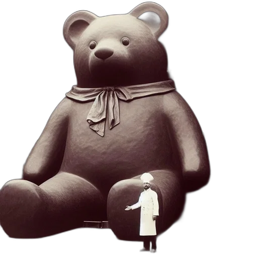 3d render, concept art, chef, stands, beside, colossal, gray, teddy transparent PNG cut-out